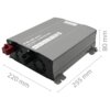 Szara ładowarka z widocznymi oznaczeniami: "Qoltec", "BATTERY CHARGER 80A", "80A", "12V", "DC", "LiFePO4", "AGM", "GEL", "SLA", oraz wymiarami 220 mm, 255 mm, 80 mm. Na obudowie znajdują się dwa wentylatory i czerwony terminal.