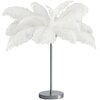 Lampa podłogowa z metalową podstawą i ozdobnym kloszem z białych piór, o wysokości 68 cm. Produkt marki EUROFIRANY, model Feri 6 464603.