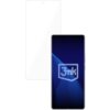 Na zdjęciu widoczna jest przezroczysta folia ochronna oraz smartfon z wyświetlaczem, na którym znajduje się logo "3mk". Tło ekranu jest ciemnoniebieskie z jasnoniebieskimi akcentami.