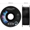 Czarna szpula filamentu do drukarki 3D z widocznym logo "CREALITY" oraz kolorowym wzorem przypominającym mgławicę. Na etykiecie znajdują się informacje: "CR-TPU", "Diameter: 1.75MM", "Net Weight: 1KG", "Extruder Temp: 210°C-240°C", a także ikony do mediów