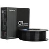 Pudełko z napisem "CREALITY CR Series 3D Printing Filaments" oraz "SHENZHEN CREALITY 3D TECHNOLOGY CO., LTD." zawiera informacje o dostępnych kolorach filamentów. Obok pudełka znajduje się czarna szpula filamentu, na której widnieje napis "3D Printing Ind