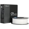 Na zdjęciu znajduje się czarna pudełko z napisem "CREALITY CR Series 3D Printing Filaments" oraz szpulą białego filamentu. Na pudełku widoczne są dodatkowe informacje, takie jak "SHENZHEN CREALITY 3D TECHNOLOGY CO., LTD" oraz "MADE IN CHINA".