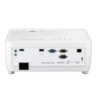 Biały projektor z widocznymi złączami, takimi jak HDMI, USB, VGA, RS-232 oraz portem zasilania. Na obudowie znajduje się logo "ViewSonic" oraz oznaczenia "HDMI", "PC IN", "MONITOR OUT", "RS-232", "LAN", "AUDIO IN", "AUDIO OUT".