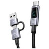 Kabel USB-C/USB-A - USB-C/Micro USB/Lightning USAMS z wyświetlaczem 6w1 60W DP Fast Charging 1.2m Czarno-srebrny Obsługiwane zasilanie [W] do 60