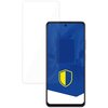 Przezroczyste szkło hartowane jest umieszczone obok smartfona z niebieskim ekranem, na którym widoczna jest żółto-niebieska tarcza. Produkt to "Szkło hartowane 3MK HardGlass do Oppo A60 5G".