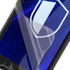Przezroczyste szkło hybrydowe jest nałożone na ekran telefonu, na którym widoczny jest niebieski wzór z białymi kropkami i konturem tarczy. Produkt to "Szkło hybrydowe 3MK FlexibleGlass Pro do Honor X5b/X5b Plus".