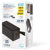Opakowanie powerbanku o pojemności 60000 mAh z napisem "Li-Polymer POWER BANK 60000 mAh 3,7V CAMPING POWER" oraz informacjami: "3 in 1", "20W PD POWER BANK", "100 cm USB-C / USB-C CABLE", "flashlight UP TO 222 HOURS", "4x USB-A, 2x USB-C", "222 Wh TOTAL C