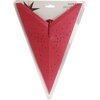 Czerwona papierowa dekoracja w kształcie gwiazdy z otworami, zapakowana w przezroczyste opakowanie trójkątne. Na opakowaniu widoczny jest napis: "PAPER DECORATION 60 cm".