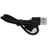 Na zdjęciu widoczny jest czarny kabel USB z wtyczką USB-A i micro USB, zwinięty i spięty opaską. Na wtyczce USB-A znajduje się symbol USB.