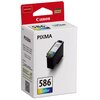 Pudełko z tuszem do drukarki marki Canon, oznaczone jako "PIXMA 586 Color", z widocznym wkładem atramentowym na froncie. Na opakowaniu znajdują się napisy: "Genuine", "FINE Cartridge", oraz kod QR.