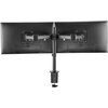 Czarny uchwyt do monitora ULTRADESK Skeleton Double 13-27 cali zamontowany jest na dwóch monitorach, które są przymocowane do centralnego ramienia. Konstrukcja umożliwia regulację położenia monitorów, a całość jest stabilnie zamocowana na pionowym słupku.