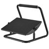 Czarny podnóżek z metalową ramą i regulowaną platformą, wyposażony w pokrętła do regulacji kąta nachylenia. Produkt ma prosty, nowoczesny design z piankowym uchwytem na górze.