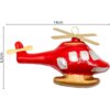 Czerwona bombka w kształcie helikoptera z złotymi i srebrnymi detalami, o wymiarach 14 cm długości i 6,5 cm wysokości, z zawieszką na górze. Śmigła i podwozie są w kolorze złotym.