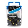Przezroczyste opakowanie z niebieskim uchwytem zawiera czarne bity z żółtymi oznaczeniami, a na etykiecie widnieje napis "GRAPHITE 56H548 TX40 IMPACT PROOF x20".
