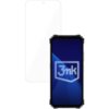 Na zdjęciu widoczne jest szkło hybrydowe 3MK FlexibleGlass Lite, przeznaczone do modelu Oukitel WP26, obok którego znajduje się telefon z wyświetlaczem pokazującym logo "3mk". Szkło ma wycięcie na aparat i jest przezroczyste.