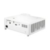 Na zdjęciu widoczny jest biały projektor z różnymi portami z tyłu, w tym HDMI, USB i Ethernet, oraz otworami wentylacyjnymi. Na obudowie znajduje się logo "ViewSonic" i oznaczenie "4K".