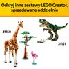 Na zdjęciu widoczne są dwa zestawy LEGO Creator, przedstawiające żyrafę z drzewem i flamingiem oraz dinozaura z jajami. Na górze zdjęcia znajduje się tekst: "Odkryj inne zestawy LEGO Creator, sprzedawane oddzielnie", a obok modeli widoczne są numery zesta