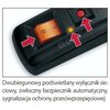 Czarny panel z pomarańczowym podświetlanym wyłącznikiem sieciowym i czerwonym przyciskiem, obok którego znajduje się logo "acar". Pod panelem widoczny jest tekst: "Dwubiegunowy podświetlany wyłącznik sieciowy, zwłoczny bezpiecznik automatyczny, sygnalizac