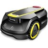 Czarny robot koszący z żółtymi akcentami i widocznym logo "KARCHER" na górnej części obudowy. Robot ma dwa duże koła z żółtymi obręczami i prostokątny panel na górze.