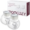 Na zdjęciu znajduje się podwójny laktator w kolorze szaro-białym oraz pudełko z napisem "Wearable Breast Pump S12 Pro" i "momcozy". Produkt ma przezroczyste elementy i widoczne przyciski na górze.