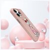 Różowe etui na telefon z nadrukiem kota w okularach przeciwsłonecznych i różowym stroju, ozdobione napisem "NIMMY" oraz "NIMMY EXCLUSIVE". W tle widoczne są różowe i przezroczyste kule na jasnym tle.