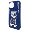 Niebieskie etui na telefon z nadrukiem kota w okularach przeciwsłonecznych, ubranego w bluzę z kapturem i łańcuchem. Na etui widnieją napisy: "NIMMY Friends", "EDM", "FIND OUT AND CHANGE", "VJ202103".