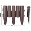 Brązowa palisada ogrodowa z pięcioma pionowymi segmentami, każdy o wymiarach 150 mm wysokości i 50 mm szerokości, z całkowitą wysokością 240 mm i szerokością 280 mm. Widoczne są również wymiary bocznego elementu o szerokości 25 mm.