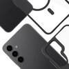 Przezroczysto-czarne etui z wycięciami na aparat i przyciski, przeznaczone do telefonu Samsung Galaxy S24/S25. Na zdjęciu widoczny jest również fragment telefonu z trzema obiektywami aparatu oraz logo "Samsung".