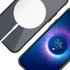 Na zdjęciu widoczne jest przezroczysto-zielone etui na telefon, do którego przymocowana jest okrągła ładowarka bezprzewodowa. Obok znajduje się ekran telefonu z wyświetlonym efektem świetlnym i tekstem "38% Charging".