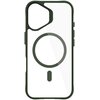 Przezroczysto-zielone etui na telefon z wyraźnym okrągłym wzorem i pionowym prostokątem poniżej. Etui ma wycięcie na aparat w górnym rogu.