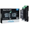 Na zdjęciu znajduje się opakowanie i urządzenie oznaczone jako "Wave Pro 2PM" z logo "Shelly Qubino". Na opakowaniu widnieje napis "EU 868.4 MHz" oraz symbol "Z-Wave Plus".