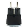 Czarne inteligentne gniazdko SHELLY Plug S MTR Gen3 Wi-Fi z dwoma metalowymi bolcami. Na obudowie widoczny jest tekst: "Manufacturer: Shelly Europe Ltd. 103 Cherni vrah Blvd. 1407 Sofia, Bulgaria".