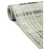 Rolowany dywan zewnętrzny w odcieniach żółci, beżu i szarości, z geometrycznym wzorem i obszyciem w kolorze beżowym. Produkt ma teksturę tkaniny o widocznych splotach.