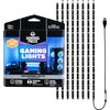 Opakowanie produktu "Kontrol Freek Gaming Lights" przedstawia zestaw oświetlenia LED z napisem "12 FT 3.6 M" oraz grafiką przedstawiającą komputer z podświetleniem. Obok opakowania widoczne są paski LED oraz kabel USB, a na opakowaniu znajdują się dodatko