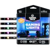 Opakowanie produktu "KontrolFreek Gaming Lights" przedstawia zestaw taśm LED o długości 3,6 m, z napisem "GAMING LIGHTS" na tle stanowiska komputerowego z podświetleniem. Na opakowaniu znajdują się informacje: "FITS TVS UP TO 55”", "KIT INCLUDES 8 LED-STR