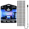 Opakowanie produktu zawiera napis "KONTROL FREEK GAMING LIGHTS" oraz informacje: "9FT 2.74M", "MADE FOR PC, CONSOLE, TV, WALLS AND MORE", "USB-POWERED LED KIT", "KIT INCLUDES 6 LED-STRIPS", "CUSTOMIZABLE LENGTH", "LOW HEAT - SAFE TOUCH". Obok opakowania z