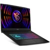 Laptop z kolorową klawiaturą podświetlaną, na ekranie widoczna jest grafika z neonowymi liniami i symbolem smoka. Na obudowie znajduje się logo "MSI".