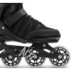 Czarne łyżworolki z widocznymi detalami, takimi jak tekst "ABEC 7 PU 85A" oraz "INLINE SKATES" na ramie, a także logo "SPOKEY" na kółkach. Na ramie znajduje się duży napis "Ace".