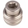 Srebrny adapter do gwintowników z widocznym kwadratowym otworem na górze i teksturowaną powierzchnią na bokach. Produkt ma metaliczne wykończenie i gładkie krawędzie.
