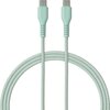 Miętowy kabel USB-C do USB-C o długości 1,5 metra z plecionym oplotem i wzmocnionymi końcówkami. Produkt nie zawiera widocznych napisów ani logo.