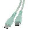 Miętowy kabel USB-C do USB-C o długości 1,5 metra z plecionym oplotem i wzmocnionymi końcówkami. Produkt marki QUALO, model QKN-CC-21.