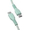 Miętowy kabel USB-C do USB-C o długości 1,5 metra z plecionym oplotem i wzmocnionymi końcówkami. Produkt marki QUALO, model QKN-CC-21.