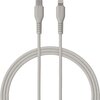 Szary kabel USB Typ-C do Lightning o długości 1,5 metra z plecionym oplotem. Końcówki kabla są solidnie wykonane, z widocznymi detalami konstrukcyjnymi.