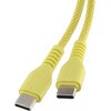 Żółty kabel USB-C do USB-C z plecionym oplotem, zakończony dwoma identycznymi wtykami. Produkt ma oznaczenie QUALO QKN-CC-05 i długość 1,5 metra.