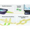 Zdjęcie przedstawia żółty kabel USB Typ-C - Lightning QUALO Ultimate QKN-CL-05 o długości 1,5 m, z widocznymi napisami: "Szybkie ładowanie", "Transfer danych 480 Mb/s", "Wzmocnione konektory" oraz "Trwały i odporny na zginanie". Kabel jest podłączony do s