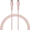 Różowy kabel USB-C do USB-C o długości 1,5 metra z plecionym oplotem, widoczny na białym tle. Końcówki kabla są solidnie wykonane, z wyraźnym wzmocnieniem przy złączach.