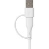 Biały kabel USB-C - USB-C/USB-A o długości 1,5 metra z widocznym symbolem USB na wtyczce. Kabel ma funkcję 2w1 i jest częścią serii QUALO Recycling.