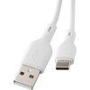 Biały kabel z dwoma złączami: USB i USB Typ-C, z widocznym symbolem USB na jednym z wtyków. Kabel ma gładką powierzchnię i jest przeznaczony do ładowania lub przesyłania danych.