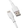 Biały kabel z wtyczkami USB i USB Typ-C, z widocznym symbolem USB na obudowie wtyczki USB. Kabel ma gładką powierzchnię i jest przeznaczony do ładowania lub przesyłania danych.