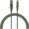 Zielony kabel USB - USB Typ-C o długości 1,5 metra z przezroczystymi końcówkami, przez które widać elementy elektroniczne. Kabel ma plecioną osłonę, a na końcówkach widoczne są standardowe złącza USB i USB Typ-C.